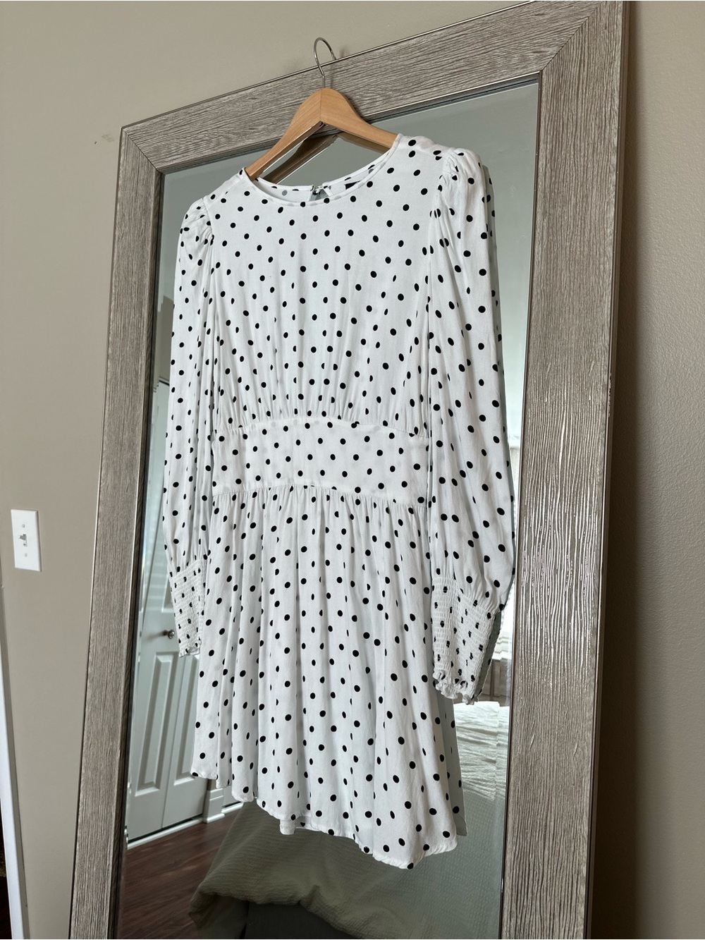 AFRM Anthropologie White And Black Polka Dot Long Sleeve Backless Dress Medium
